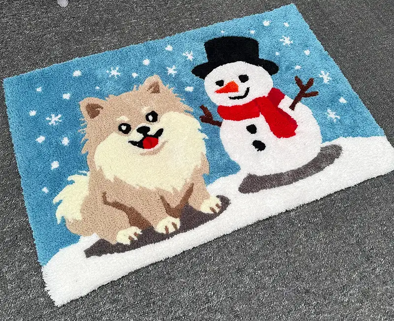 Individuelles Motiv mit Fluffy dem Fadenzoo Hund und einem Schneemann